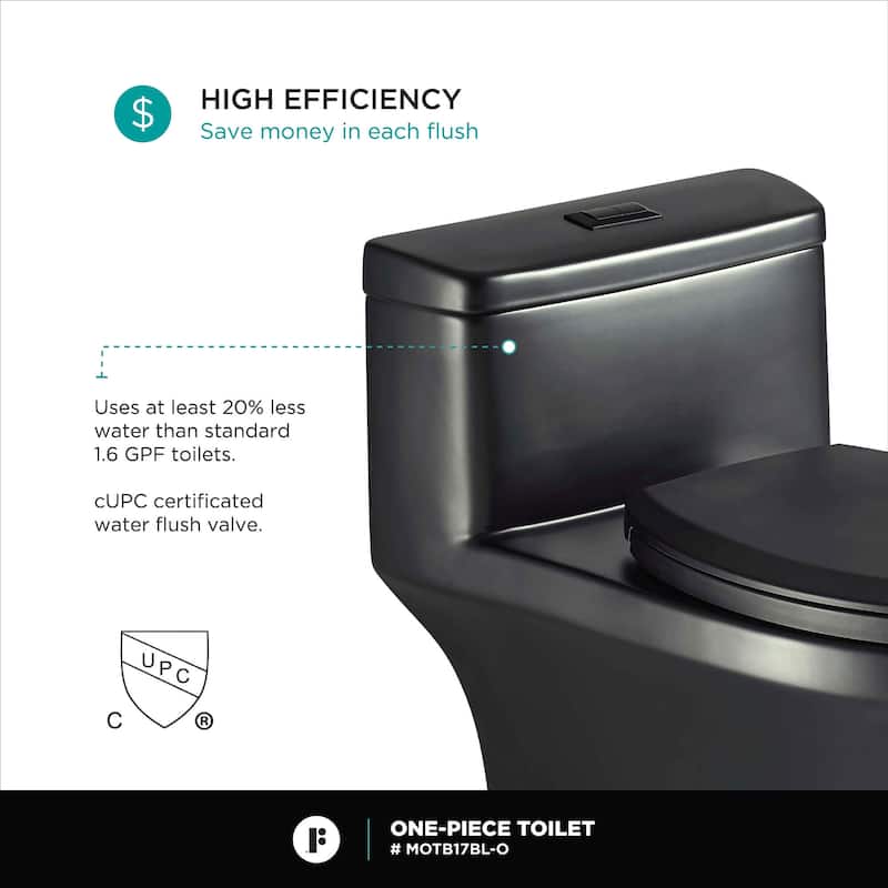 Fine Fixtures Dual-Flush One-Piece Toilet With High-Efficiency Flush, 12" Rough-in, Elongated bowl
