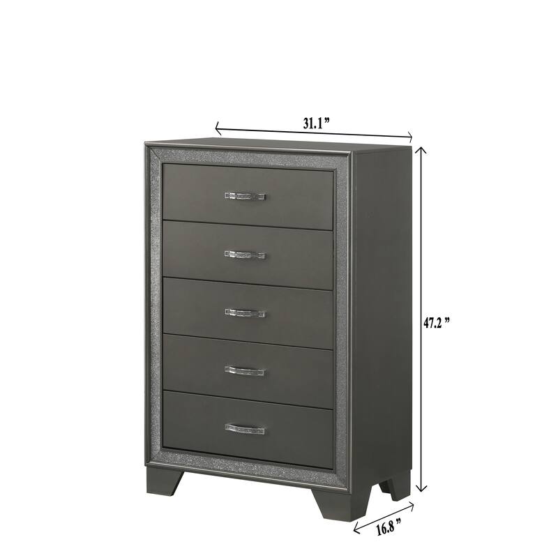 Hoyt 5 Piece Dark Gray Faux Leather Upholstered Tufted Panel Bedroom Set