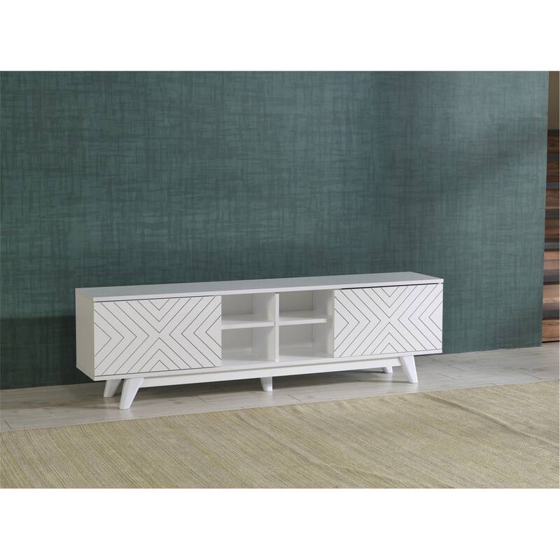 TV Stand Console Wood TV Cabinet with 2 Closet Spaces for Living Room