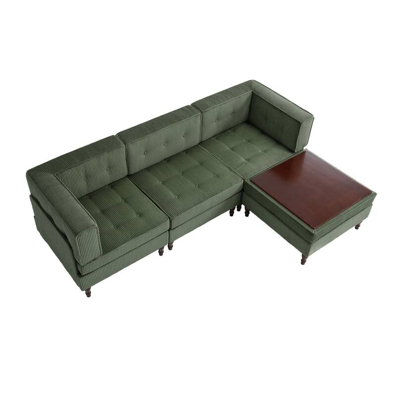 UIXE 4 - Piece Corduroy Sectional Sofa with Flip-Top Storage Ottoman Coffee Table