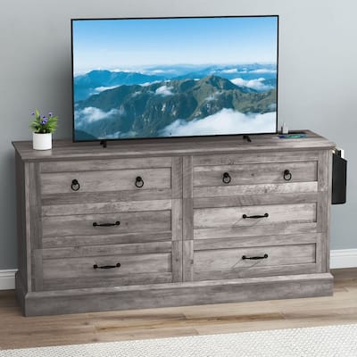 Moasis 59" Farmhouse 6 Drawer Dresser Chest of Drawers Storage Organizer For Bedroom