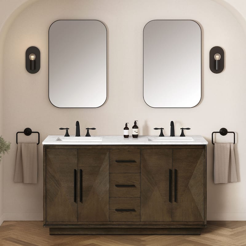 OVE Hale Aged Oak Bathroom Vanity with Engineered Marble Top