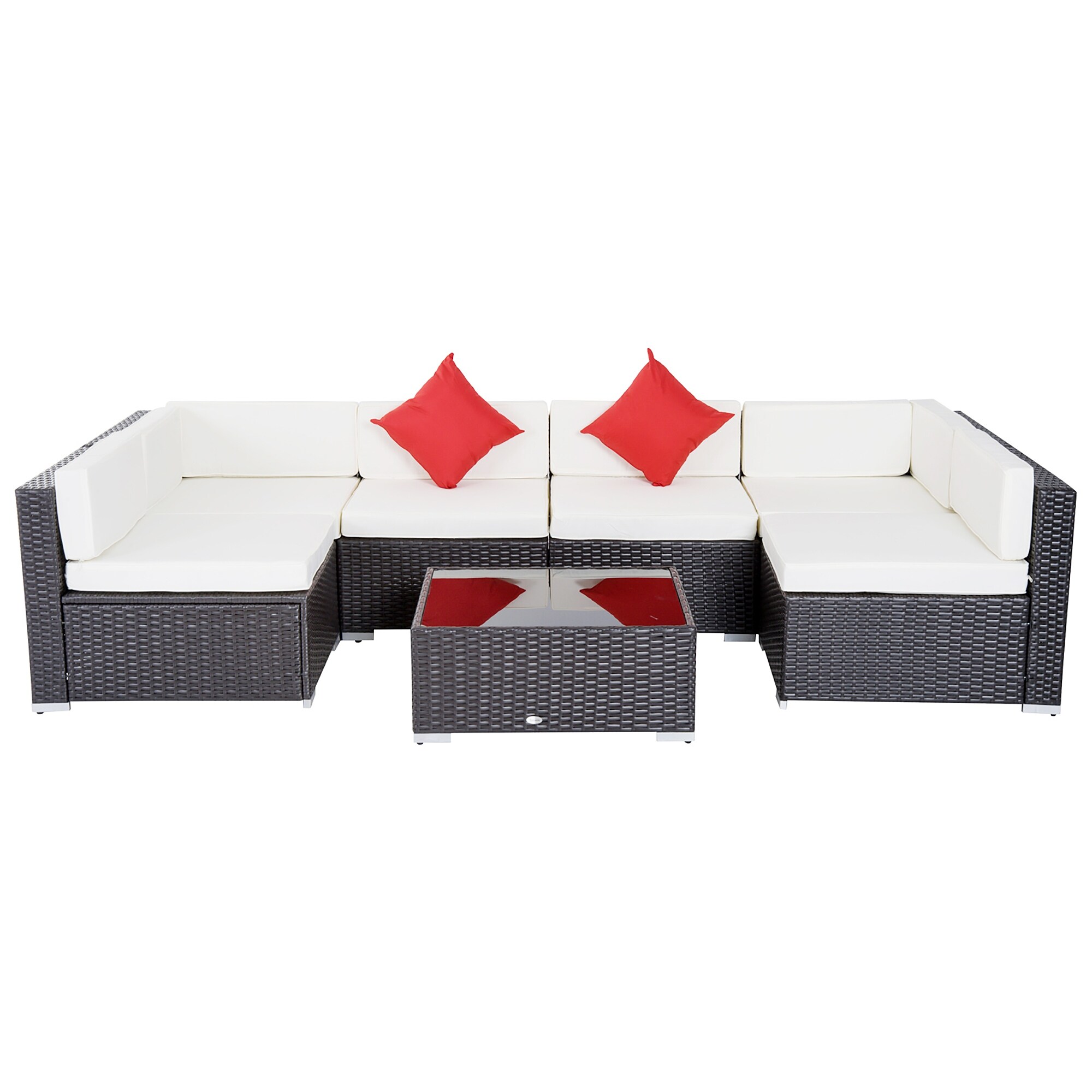 Shop Outsunny 7 Piece Outdoor Patio Furniture Set With Modern Rattan Wicker Perfect For Garden Deck And Backyard On Sale Overstock 20508198
