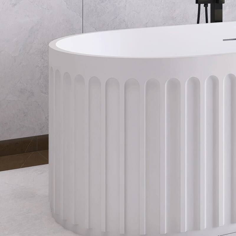 67 in. x 29.5 in. Solid Surface Freestanding Soaking Bathtub with Overflow and Drain Matte White