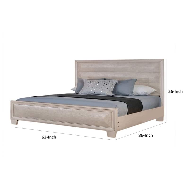 Nitz Queen Bed, Paneled White Oak Wood Headboard, Beveled Fronts