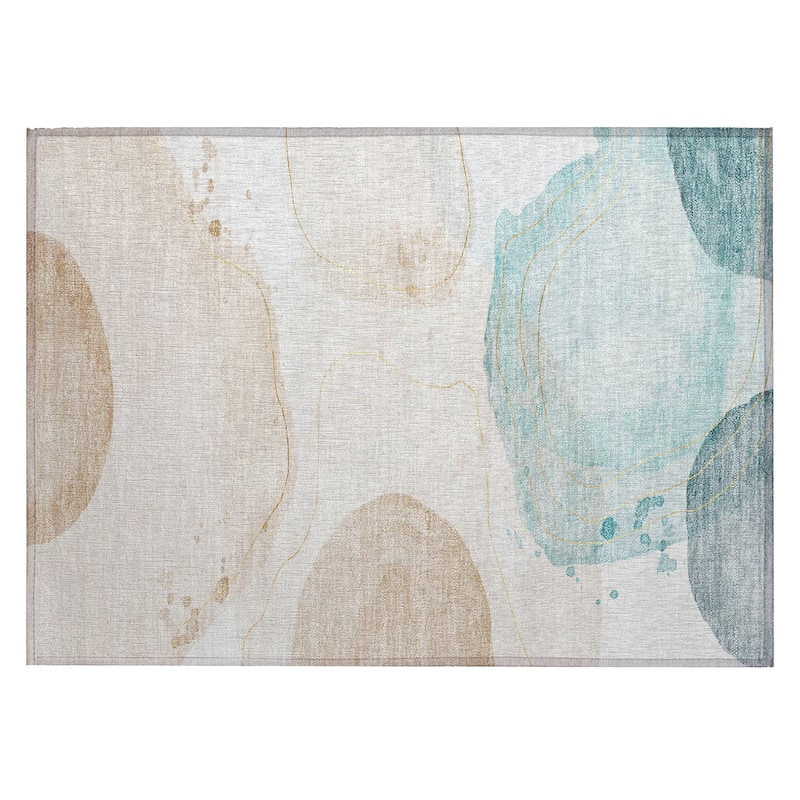 Machine Washable Indoor/ Outdoor Modern Shapes Chantille Rug
