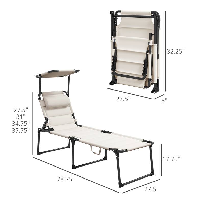 Adjustable Folding Recliner with Awning Top and Pillow