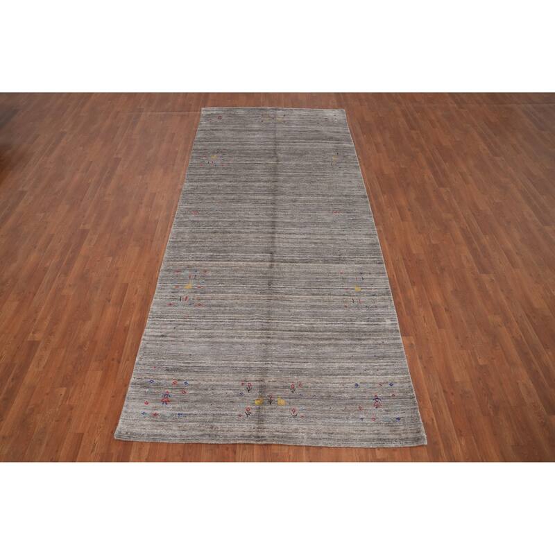 Hand Knotted Oriental Viscose Silk Carpet Tribal Animal Pictorial Greys & Charcoal Gabbeh Area Rug - 11' 8'' X 5' 0''