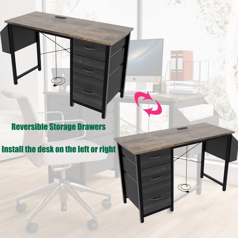 Office Desk Study Desk Company Computer Desk Game Table Vanity Table Home Desk with Power Outlet, 3 Drawers and Side Pocket