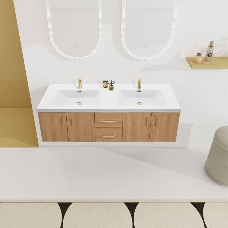 StellarArc 60/ 72 in Wall Mounted Double Sink Bathroom Vanity with Integral Sink Top