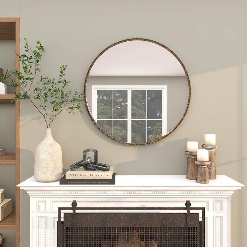 Gold Metal Room Wall Mirror with Linked Chain Frame