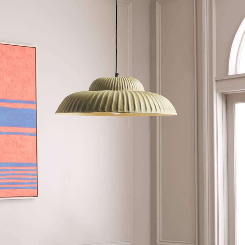 SAFAVIEH Destryn 21-Inch Paper Mache Pendant Light, Sculpted Dome Ceiling Fixture with Hardwired Installation, E26 Bulb Base