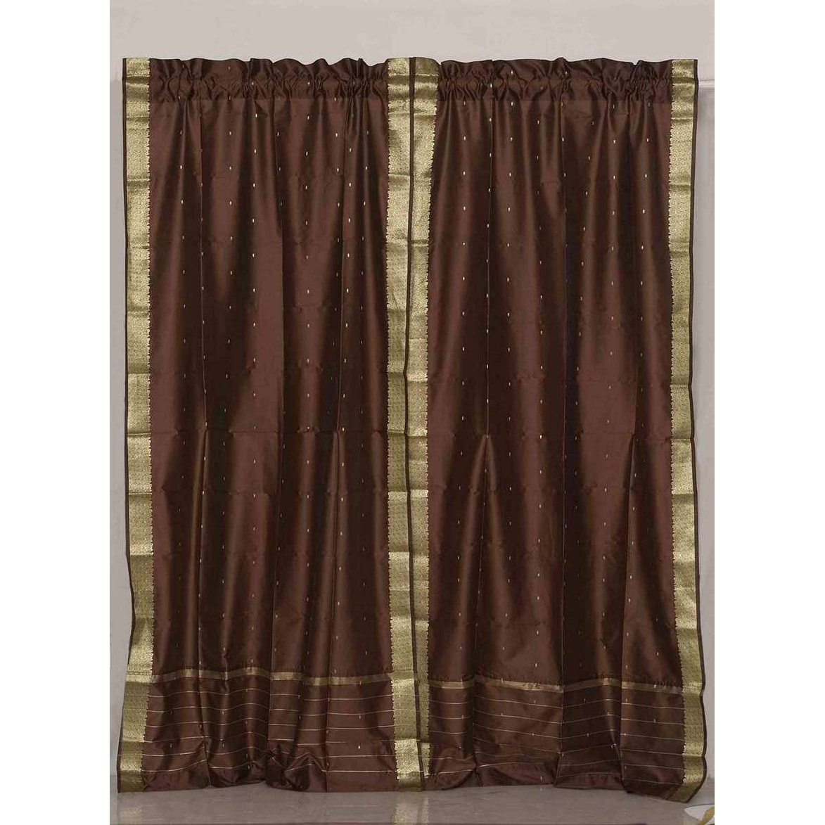 Shop Black Friday Deals On Brown Rod Pocket Sheer Sari Curtain Drape Panel Pair Overstock 18541291