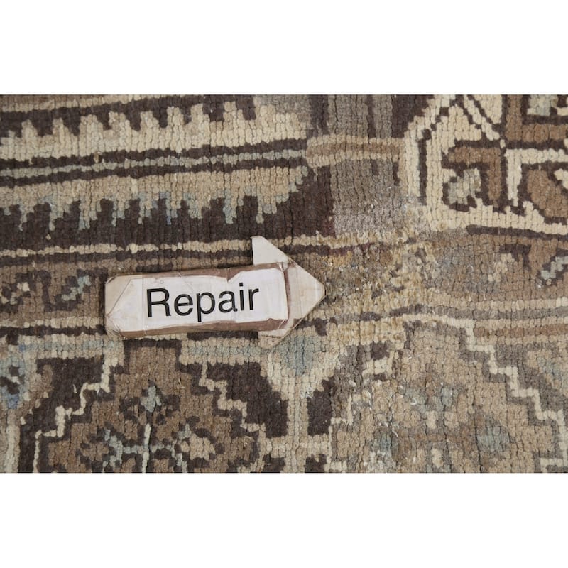 Vintage Geometric Distressed Heriz Persian Area Rug Wool Hand-knotted - 7'0" x 9'2"
