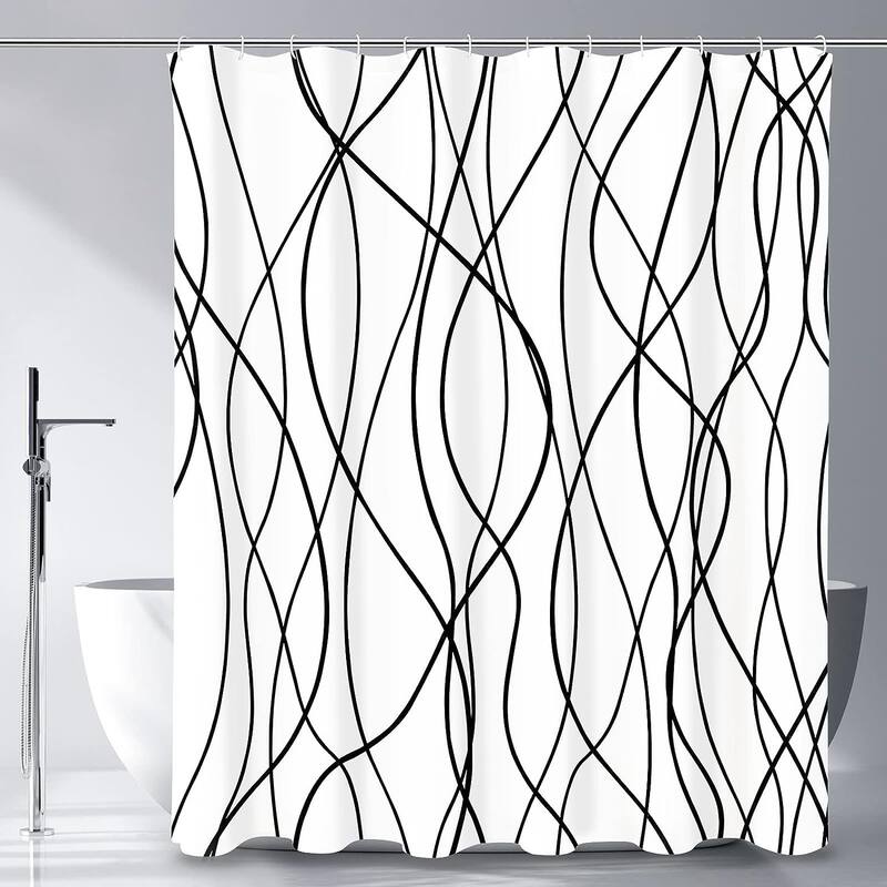 Striped Shower Curtain, Abstract Modern Minimalist Waterproof Fabric