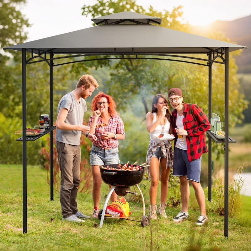 Gymax 8' x 5' Grill Gazebo Outdoor Double-Tiered Grill Canopy w/ 2