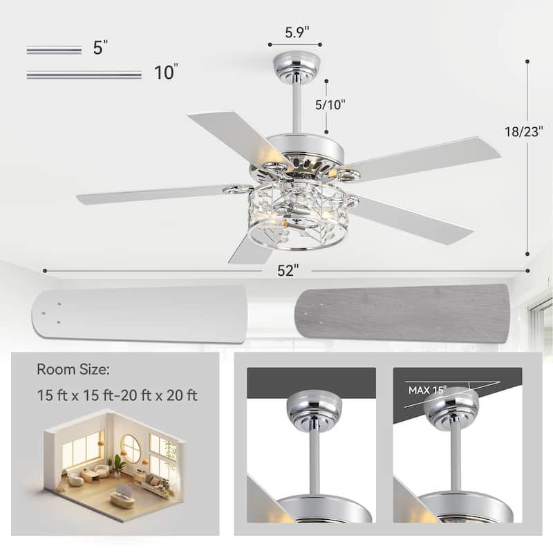 52" Reversible 5-Blade Caged Ceiling Fan with Light and Remote