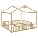 preview thumbnail 15 of 18, Kid Bed Frame Double Twin Size Floor Bed with Fence and Guardrails without Door