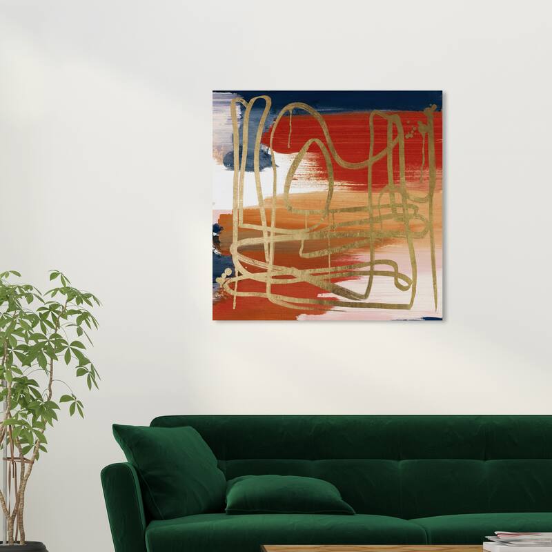 Wynwood Studio Canvas Abstract Crossing The Line Fall Red and Metallic Gold Modern & Contemporary Wall Art Canvas Print - 30 x 30