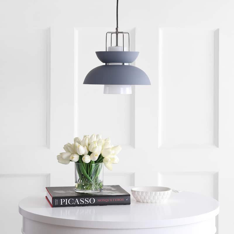 Meredith 11" Farmhouse Metal LED Pendant, Gray by JONATHAN Y