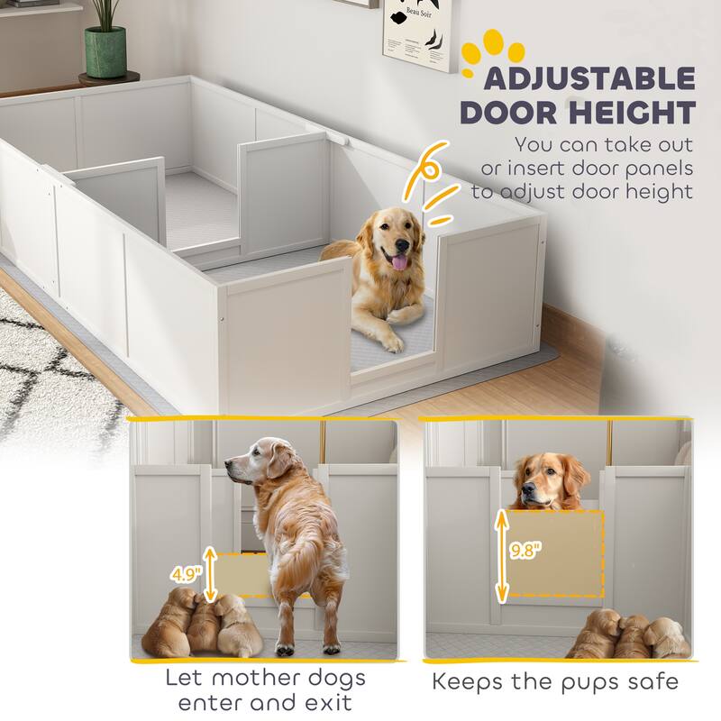 PawHut Whelping Box for Dogs and Puppies, Dog Whelping Box with Washable Waterproof Pee Pad & Adjustable Door for Large Dogs