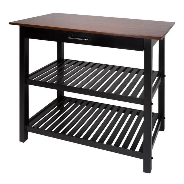 2-shelf Natural Solid Wood Top Kitchen Island