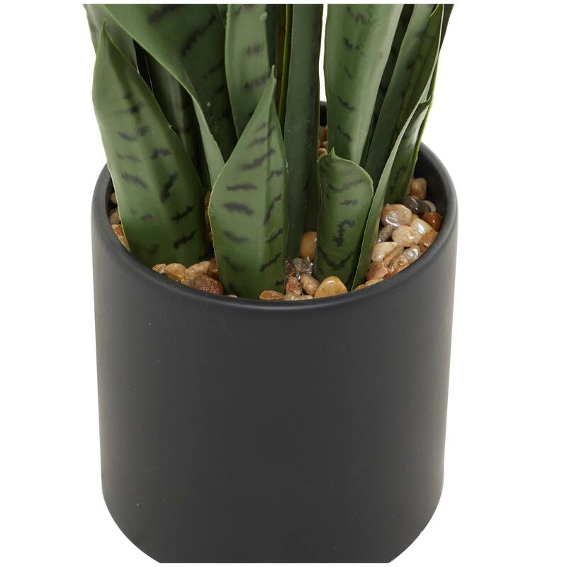 Green Faux Foliage Artificial Plant with Realistic Leaves and Black Porcelain Pot
