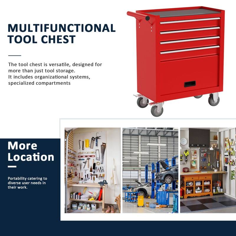 4 Drawers Rolling Tool Chest Metal Tool Cart Storage Cabinet