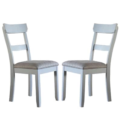 Set of 2 Dining Chairs with Two Tone Gray Upholstered Seat Cushion, Pearl Gray