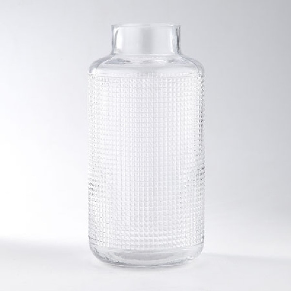 12" Clear Cylindrical Handblown Glass Bud Vase - N/A