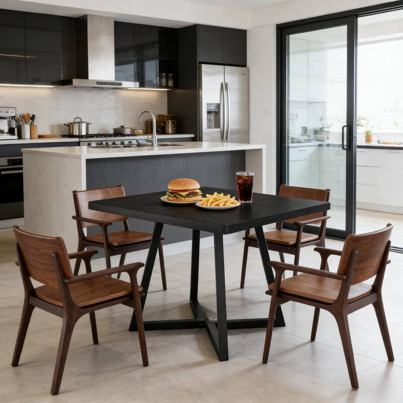 Modern Dining Table Coffee Table with X-Cross Base, Rustic Wood Kitchen Table with Metal Frame