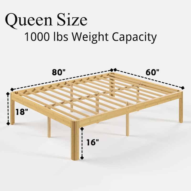18-inch bamboo and metal platform bed frame, sturdy and durable, easy to assemble