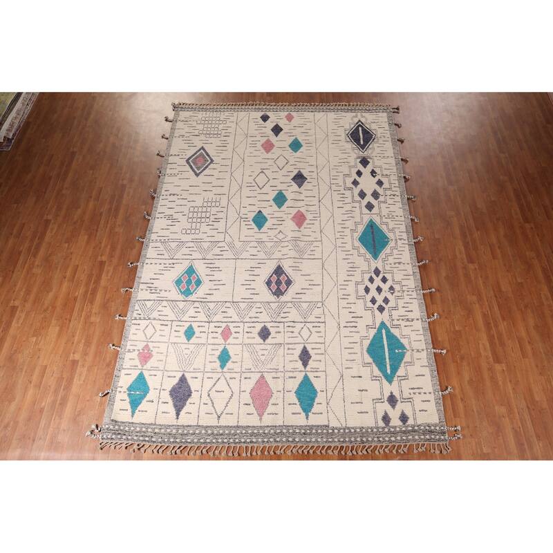 All-Over Geometric Moroccan Oriental Area Rug Handmade Wool Carpet - 8'9"x 13'1"