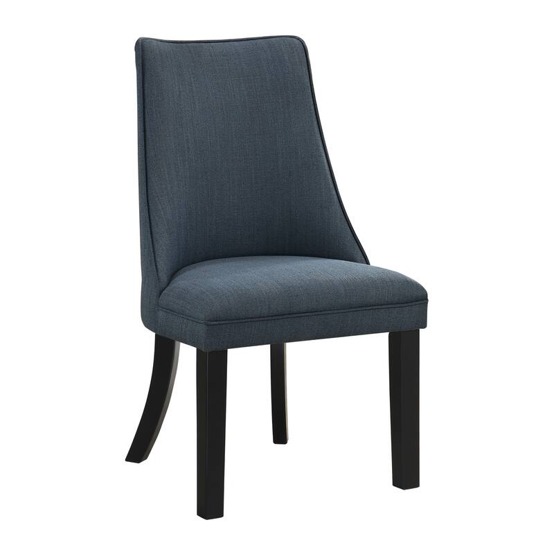 Blue Textured Fabric Upholstered Side Chairs Set of 2, Dark Walnut Finish Wooden Legs Modern Dining Kitchen Furniture
