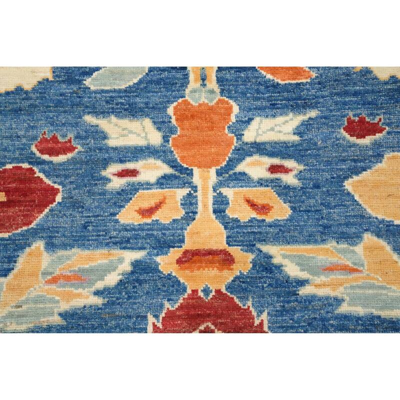 Hand Knotted Oriental 100% Wool Carpet Transitional Floral Navy Blue & Blues Oushak Area Rug - 7' 11'' X 8' 0''