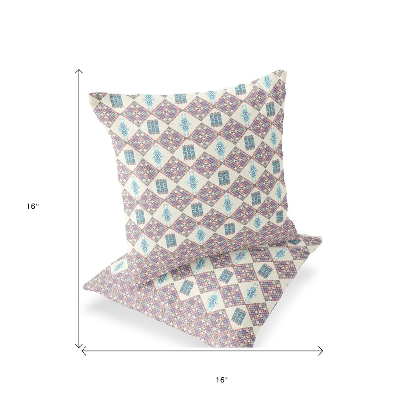 HomeRoots Set of Two 16" X 16" Pink and White Blown Seam Geometric Indoor Outdoor Throw Pillow - 16.00' X '16.00' X '5.00