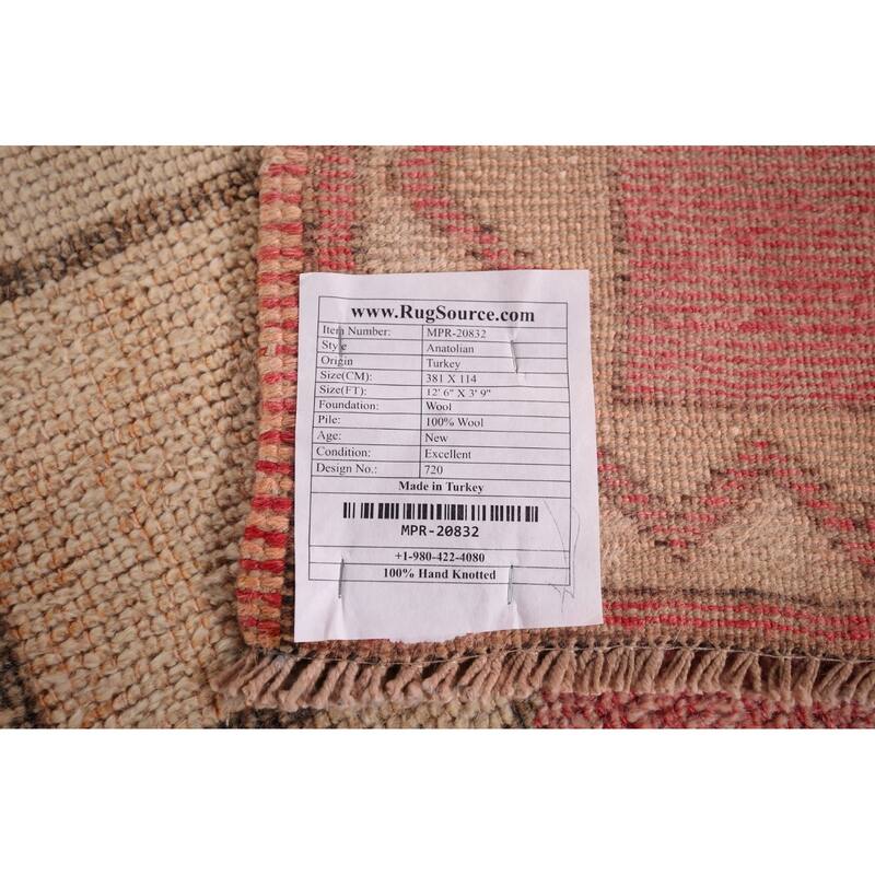 Pink & Red Geometric Anatolian Turkish Runner Rug Handmade Wool Carpet - 3'9"x 12'6"