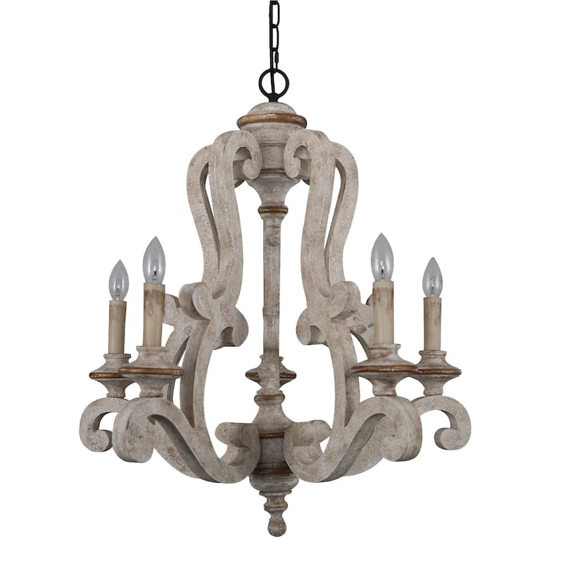 Oaks Aura French Country 5-Light Wood Rustic Pendant Ceiling Light ,Farmhouse Shabby Chic Candle Chandelier