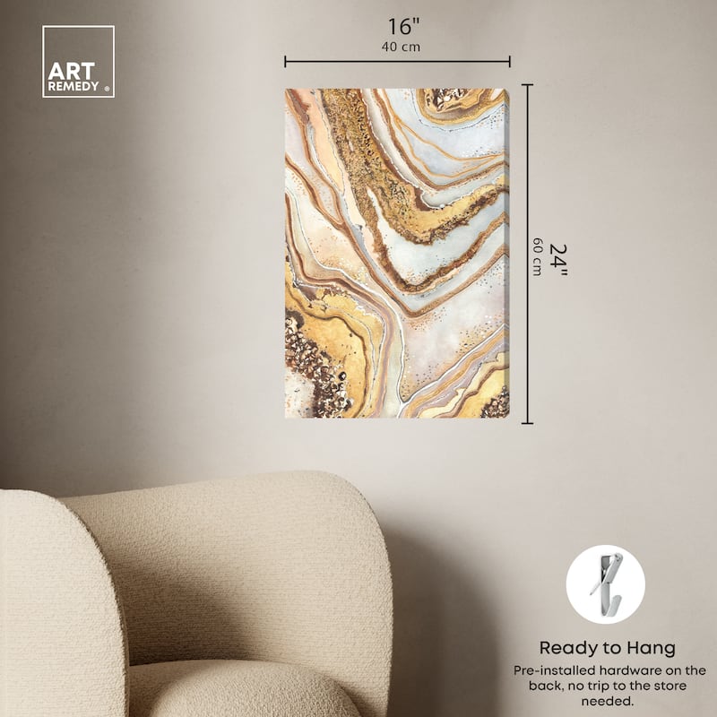 Art Remedy Golden Lines Gallery Wrapped Mineral, Agate & Geode 1 Piece Canvas Wall Art