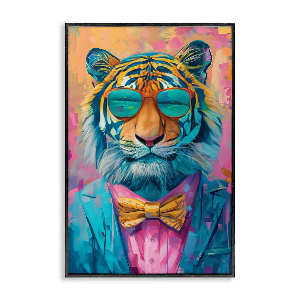Stupell Smiling Snazzy Tiger Framed Giclee Art Design By LSR Design Studio