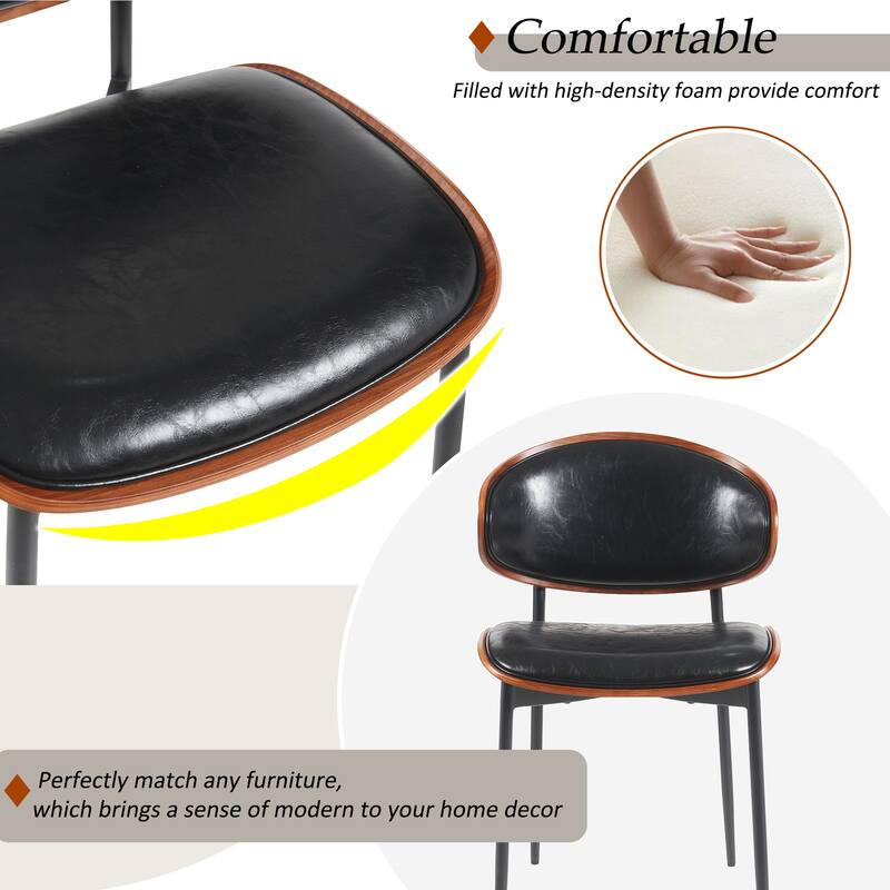 Modern 2 Piece PU Leather Dining Chair with Cushion, Backrest, Metal Legs for Dining Room Kitchen Bedroom Living Room