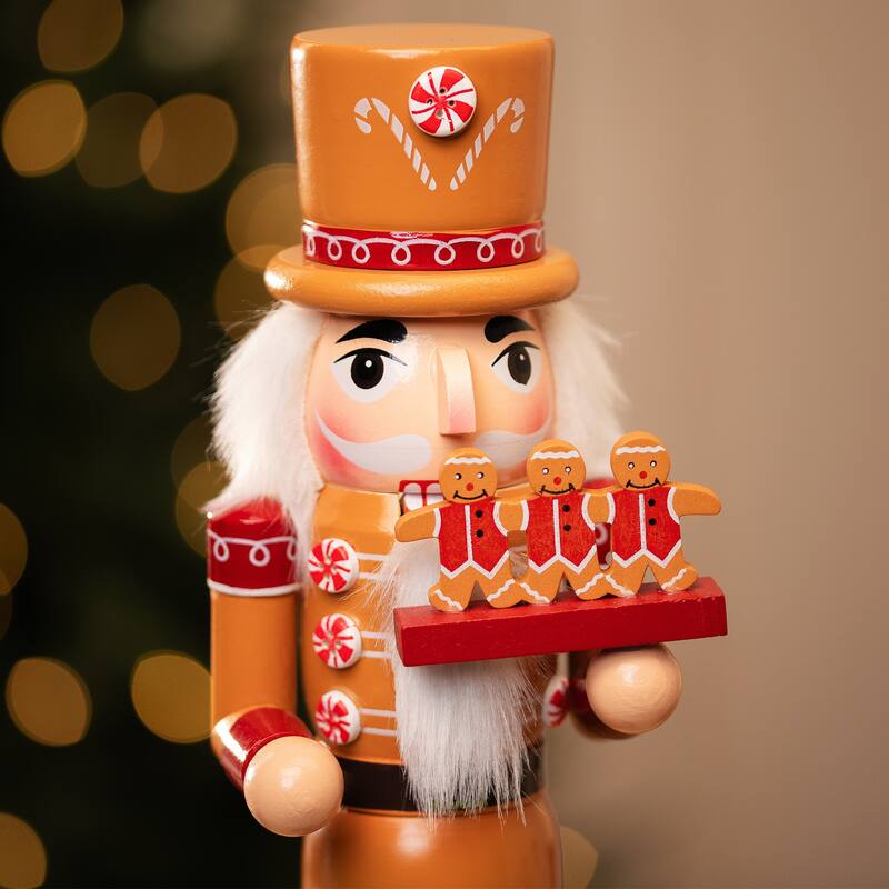 Peppermint Gingerbread Wooden Christmas Nutcracker - 14"