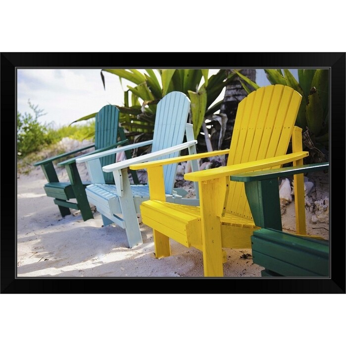 Shop Colored Wooden Chair On Beach Black Framed Print On Sale Overstock 30193122
