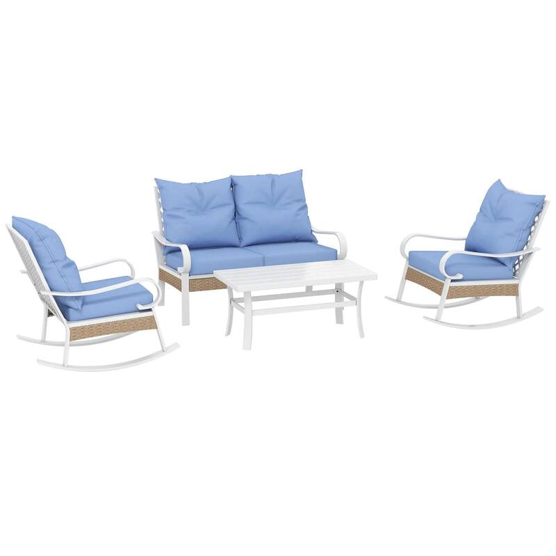 4PCS Patio Furniture Set with Rocking Chairs, Loveseat, Coffee Table