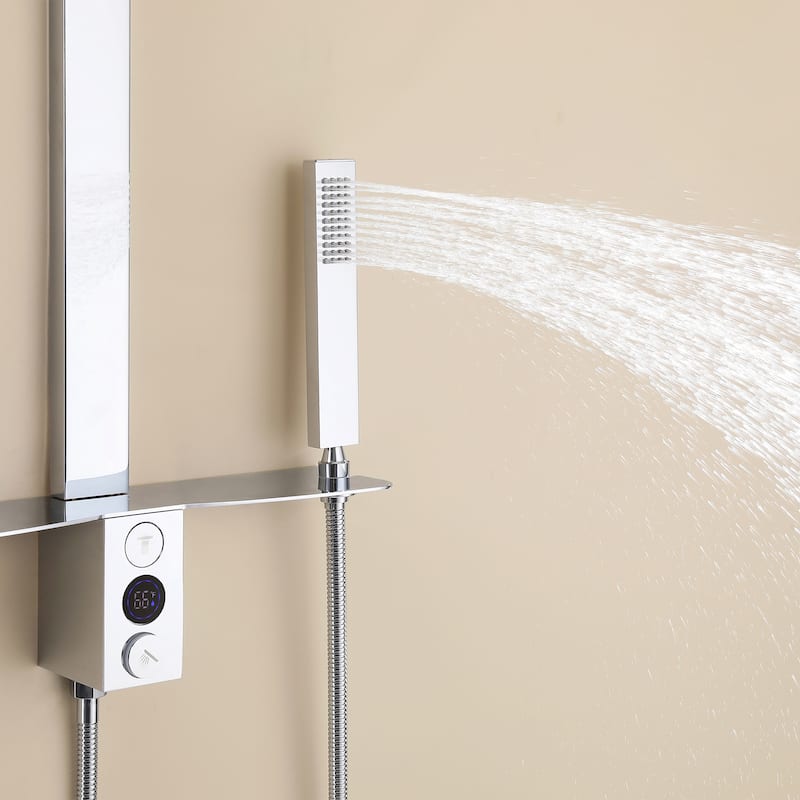 36"H Stainless Steel Exposed Rain Shower System With Handheld Shower (Valve Not Included)