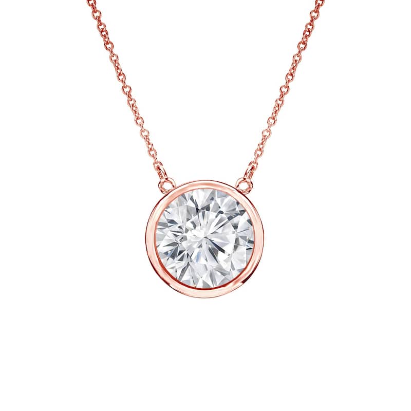 Auriya 3/4ctw Round Solitaire Diamond Necklace 14k Gold Bezel-set - 5.9mm (H-I, VS1-VS2) - Rose