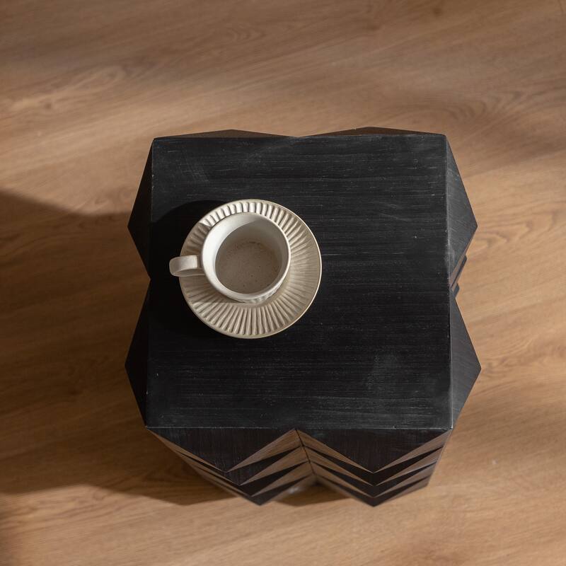 GDFStudio Zephyrus Ash Wood Side Table with 3D Embossed Pattern Design