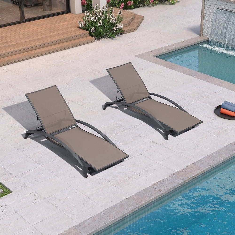 PURPLE LEAF Patio Chaise Lounge Chair Set of 2 Outdoor Lounge Chair with Arm All Weather Adjustable Lounger