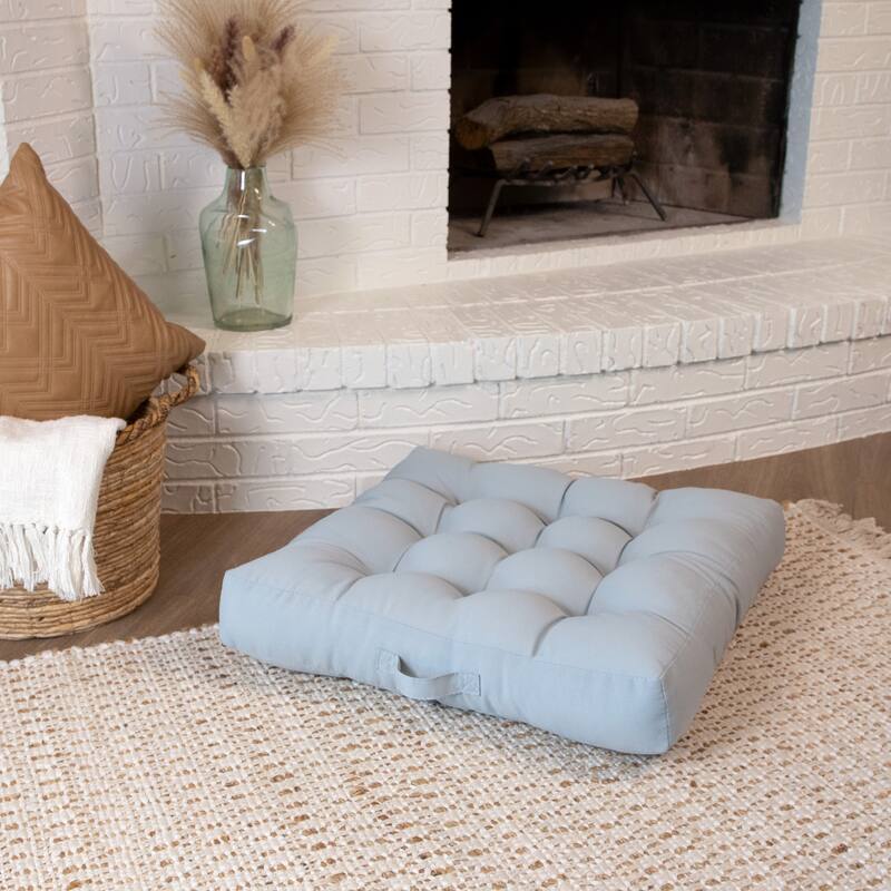 Sorra Home Solid Square Tufted Floor Pillow with Handle - Silver