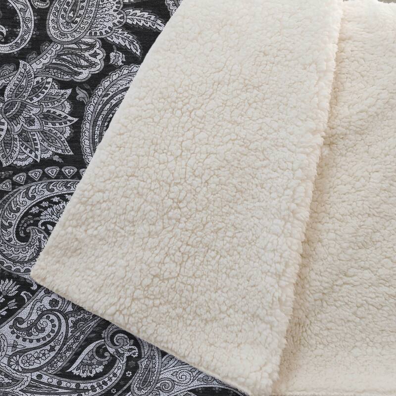 Premium Machine Washable Paisley Sherpa Throw Blanket